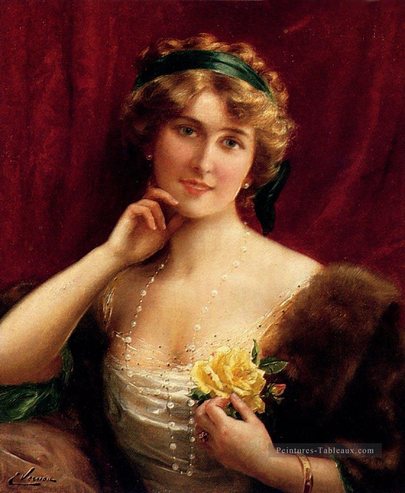 Une dame élégante avec une fille rose jaune Émile Vernon Peintures à l'huile